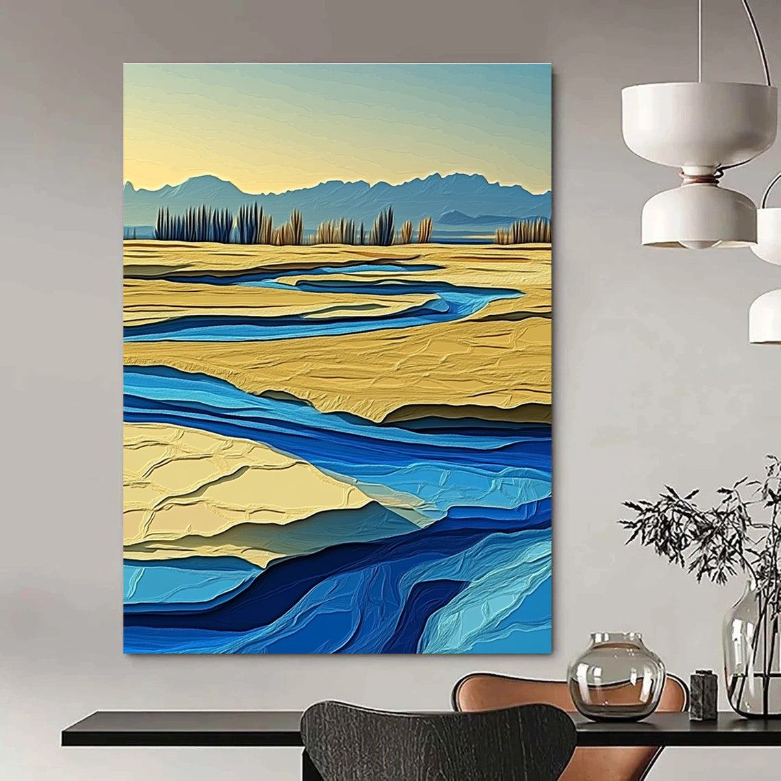 River in Desert Colorful Abstract Painting for Eclectic Spaces GAB1485