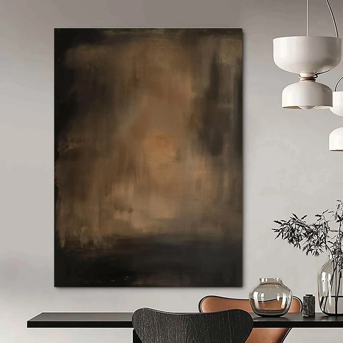 Dark Brown Abstract Painting for Sophisticated Wine Cellars HENG479