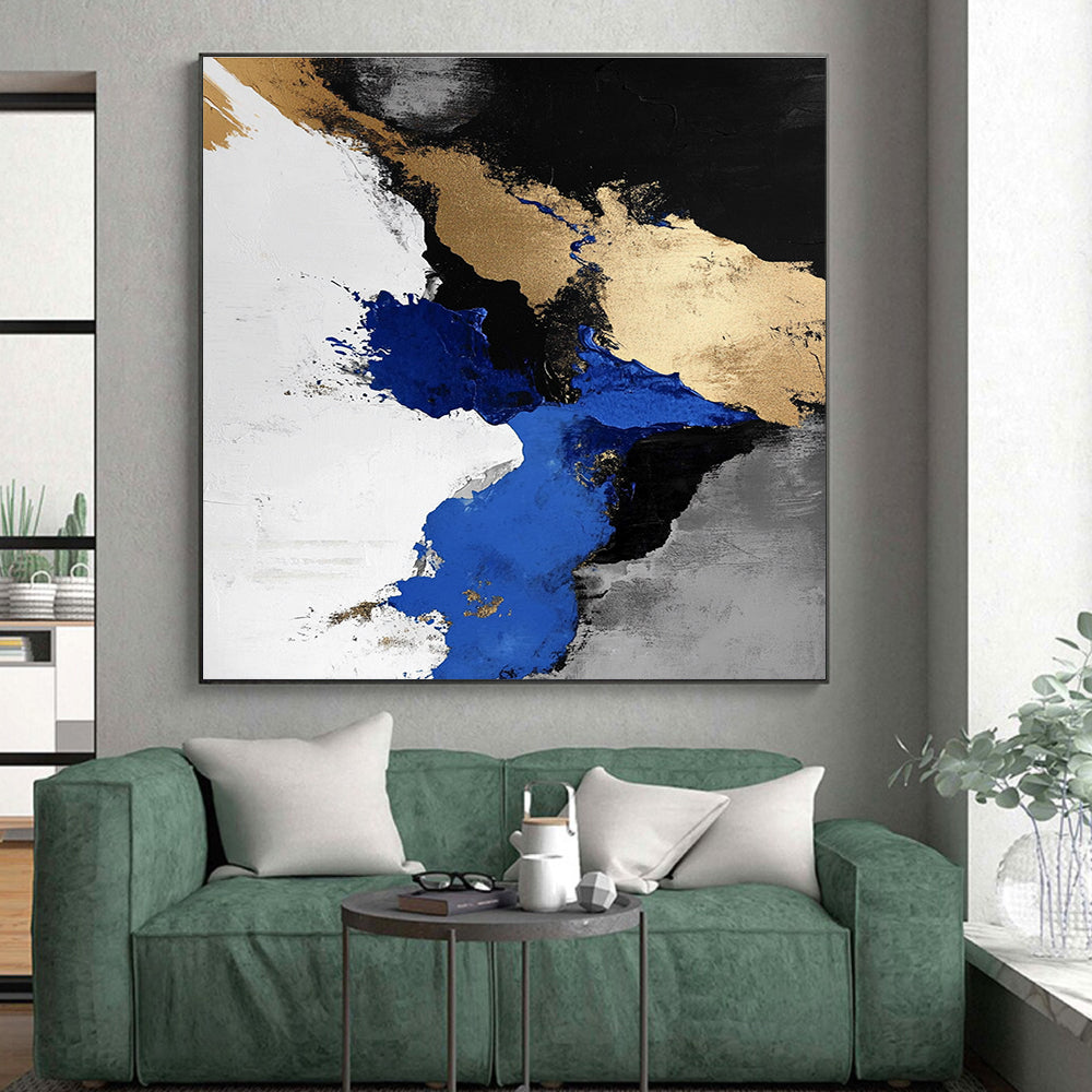 Blue - Gold Abstract Splash Painting with Luxurious Energy WINK365