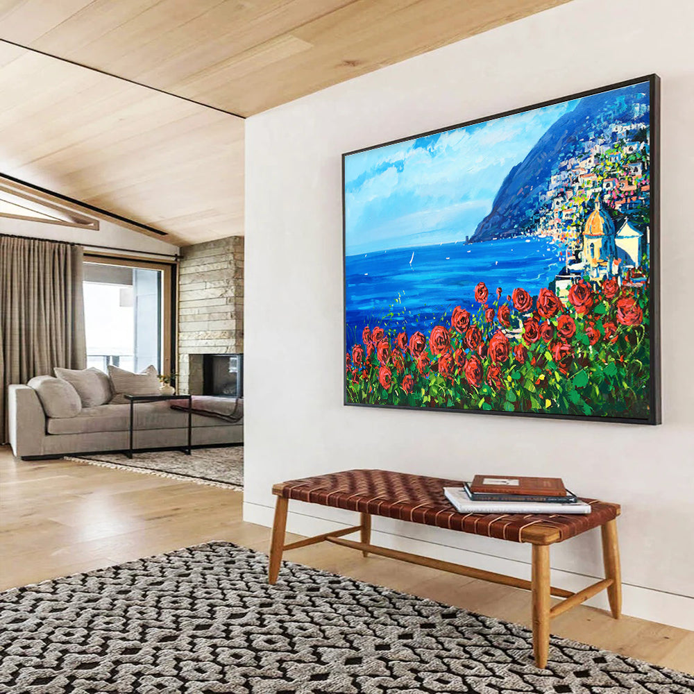 Sea and Roses Abstract Painting for Mediterranean - Style Villas YHT424