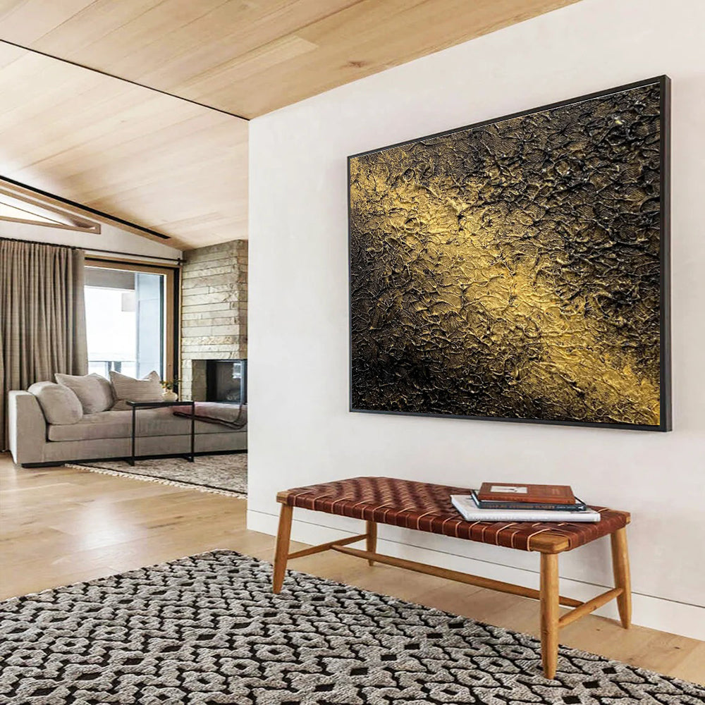 Golden Textured Abstract Painting for Luxury Hotel Lobbies YHT370