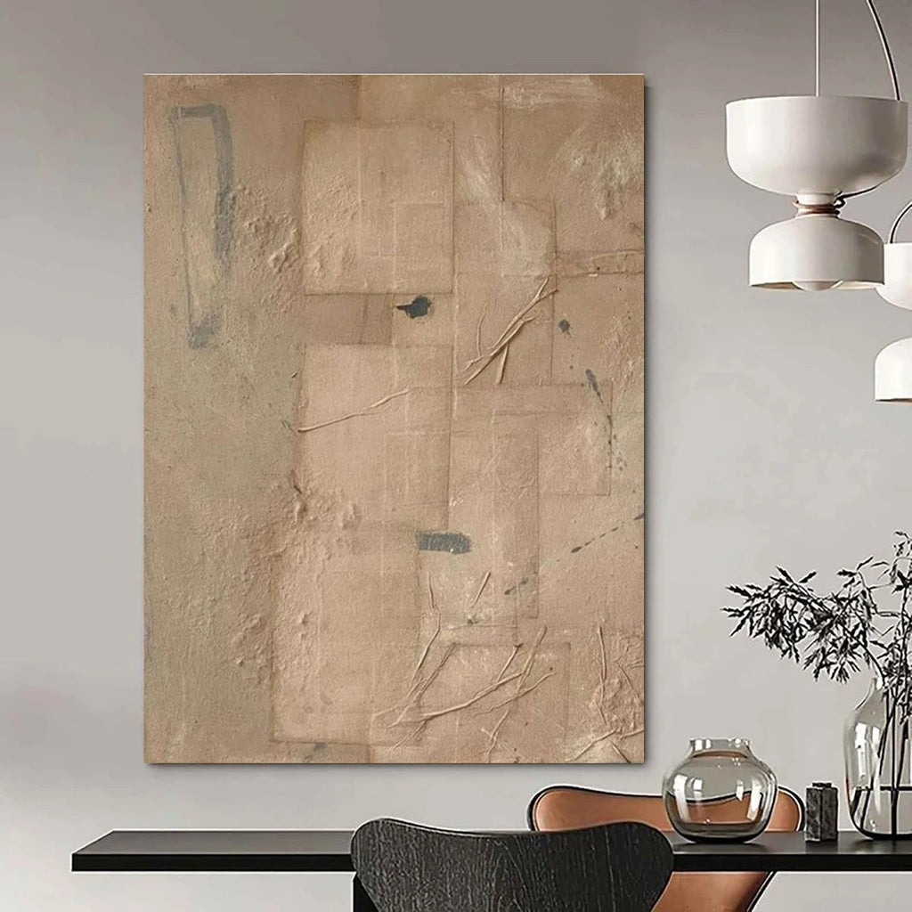 Beige Collage - Style Abstract Painting for Eclectic Interiors HENG336