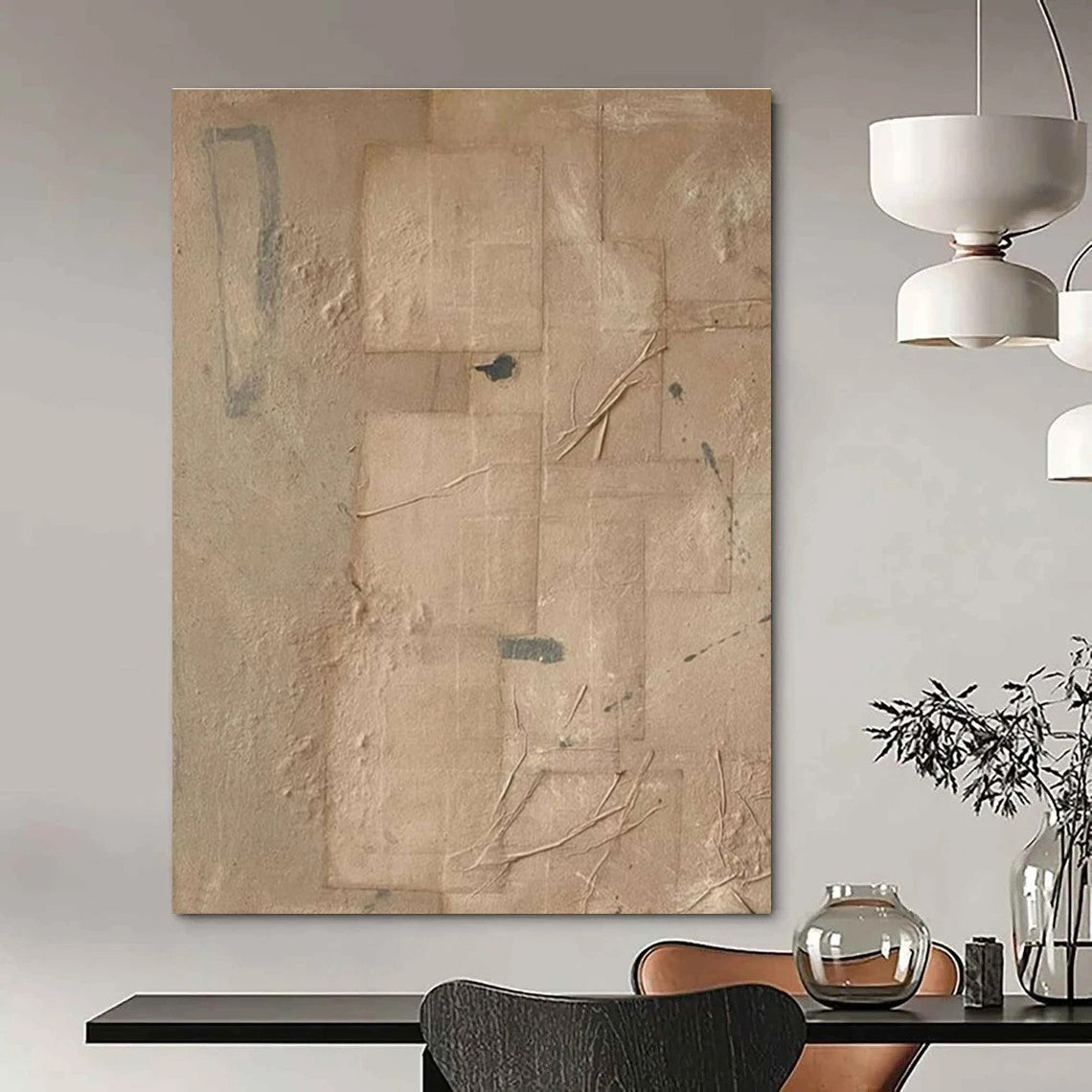 Beige Collage - Style Abstract Painting for Eclectic Interiors HENG336