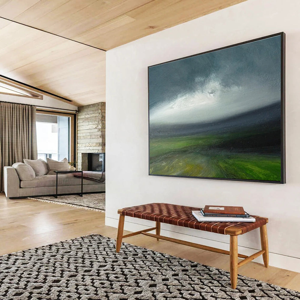 Green Field and Cloudy Sky Landscape Abstract Painting for Nature - Loving Spaces YHT028