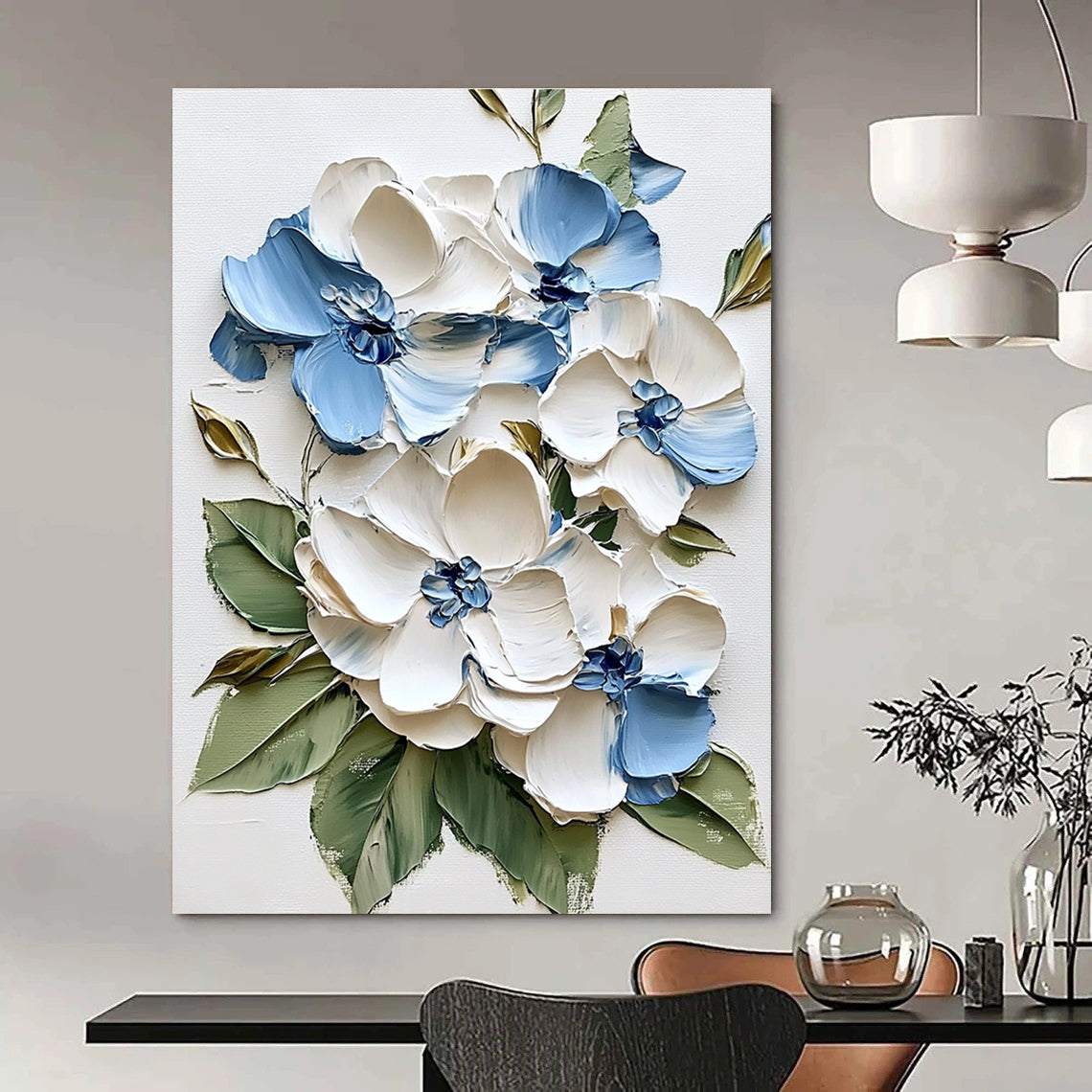 Blue and White Flower Bouquet Romantic Abstract Painting for Dining Rooms GAB1518