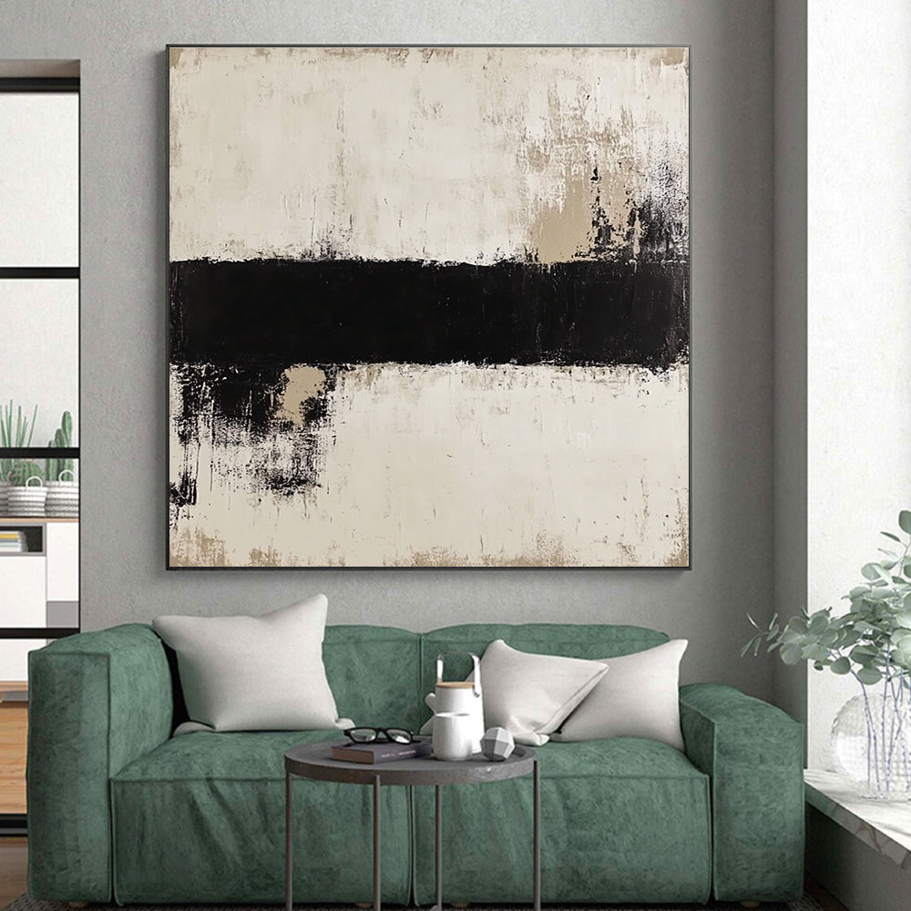 Black White Abstract Strip Painting with Textured Contrast WINK637