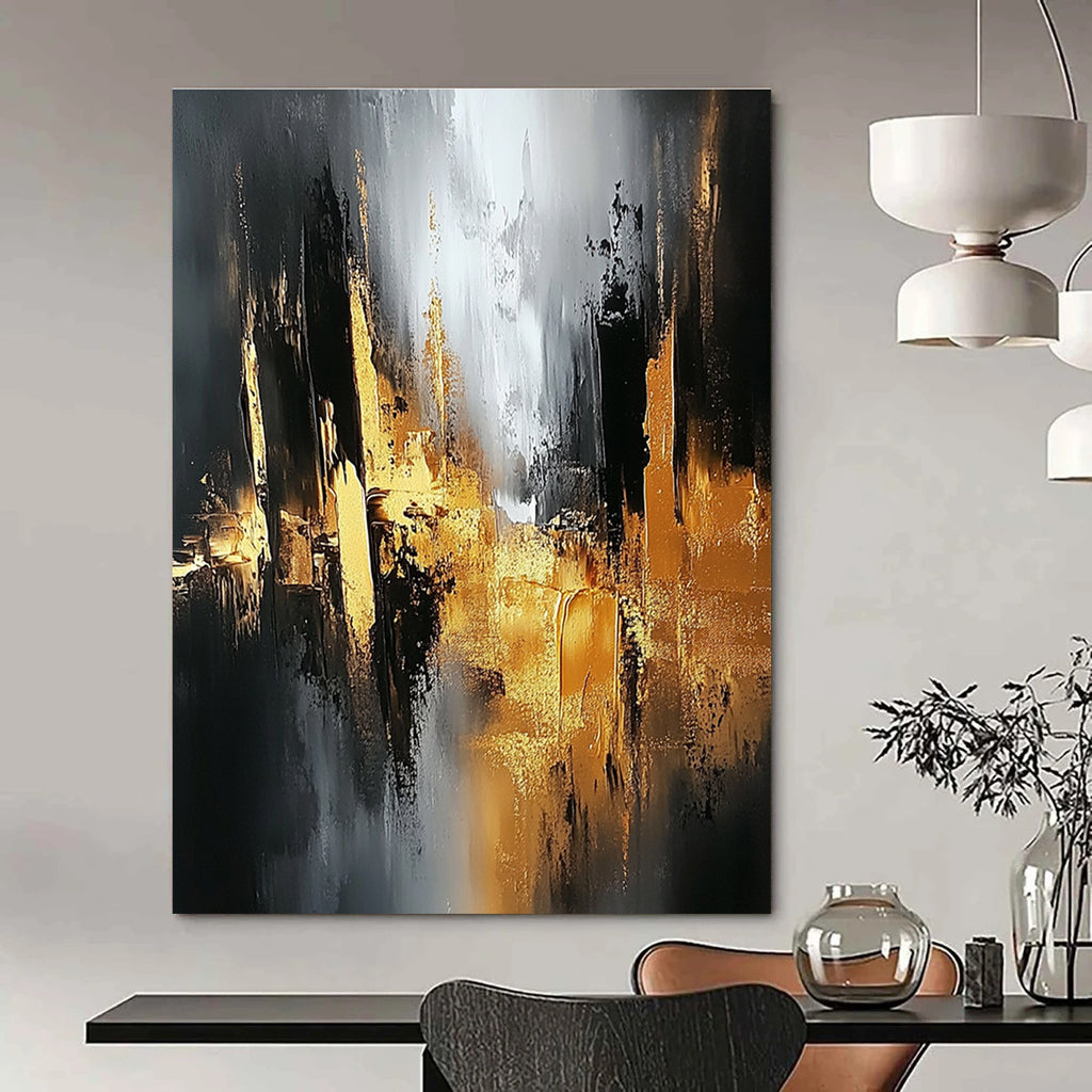 Gold and Black Urban Abstract Painting for Modern Art Galleries GAB0858
