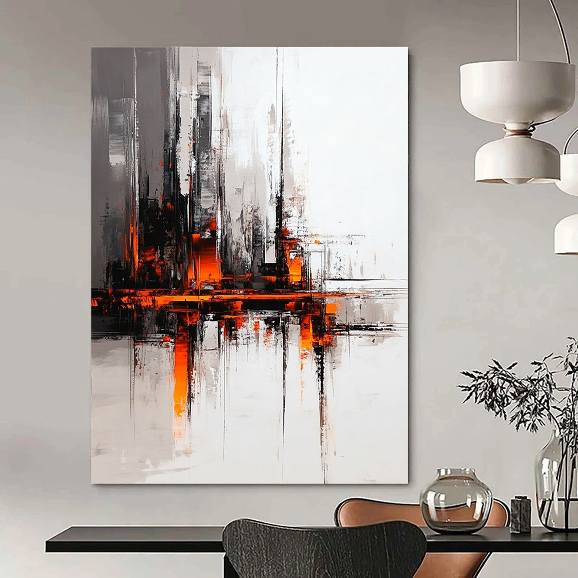 Urban Abstract with Orange Accents Painting for Modern Spaces GAB0700
