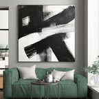 Cross - Shaped Black - White Abstract Painting with Raw Impact WINK359