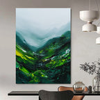 Misty Green Mountains Abstract Painting for Nature - Inspired Retreats GAB1070