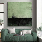 Dark Green and Black Horizon Abstract Painting with Moody Atmosphere WINK233
