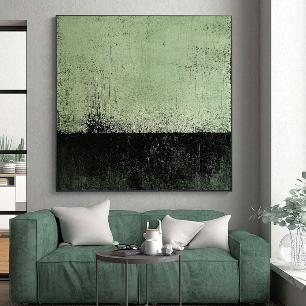 Dark Green and Black Horizon Abstract Painting with Moody Atmosphere WINK233