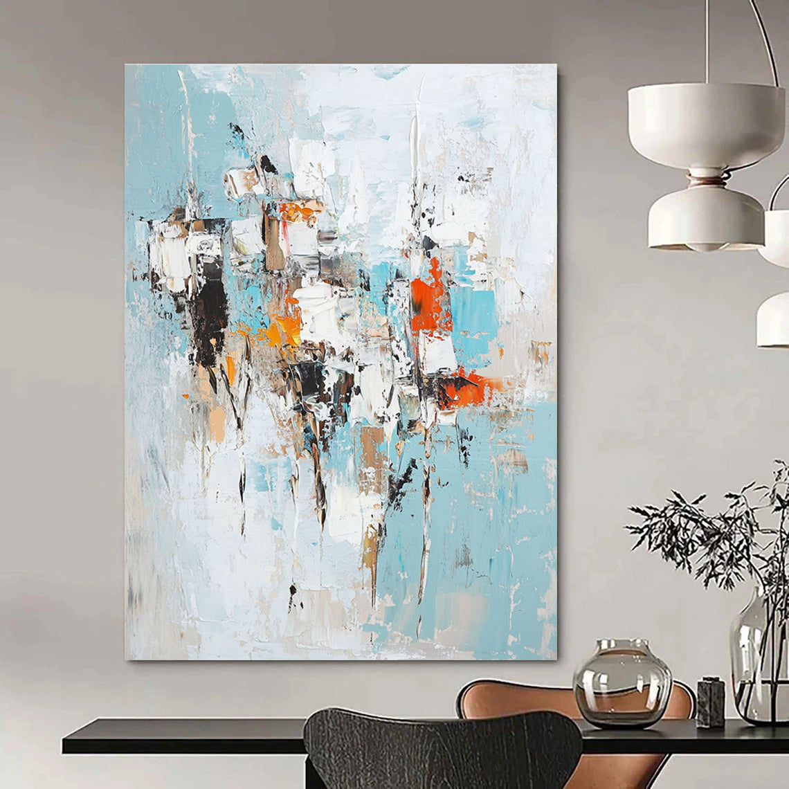 Blue - Toned Abstract Composition Painting for Coastal - Themed Living Rooms GAB1210