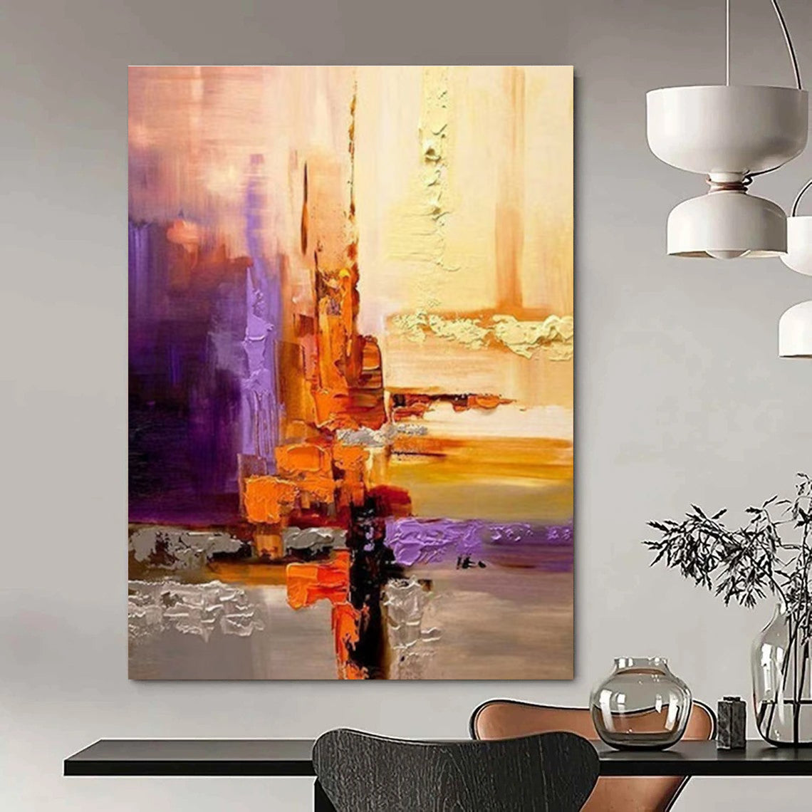 Rich Warm - Toned Abstract Cityscape Painting for Sophisticated Spaces HENG278
