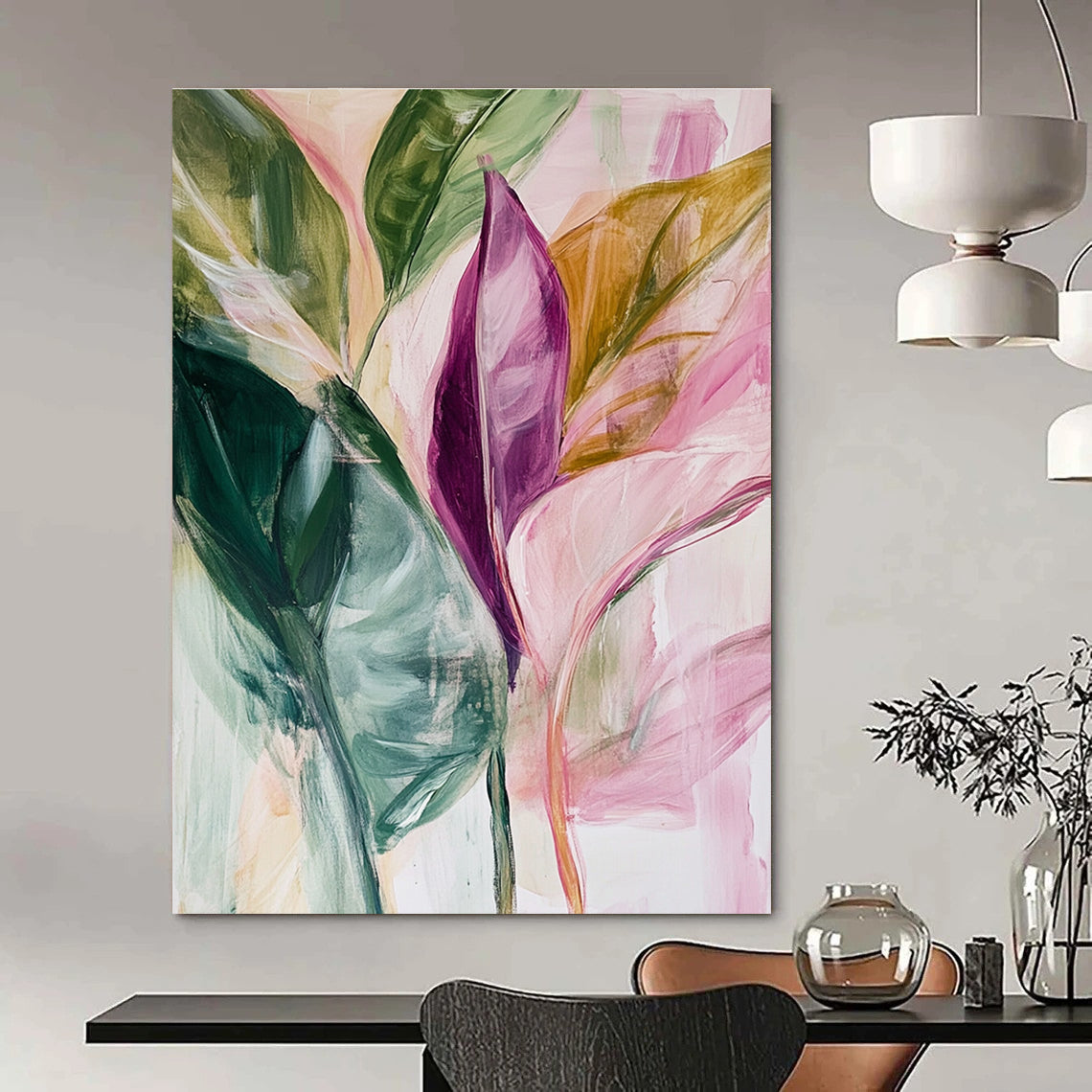 Tropical Leaf Abstract Painting for Beachfront Cafes GAB0775
