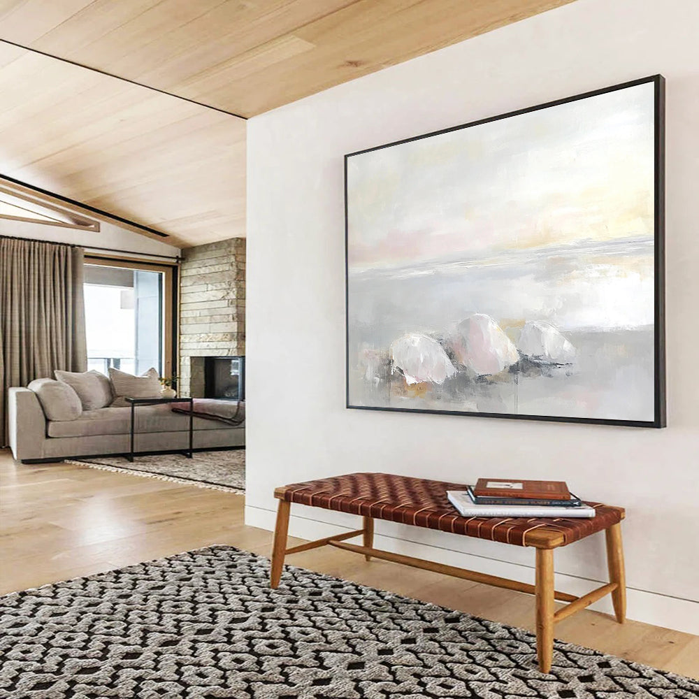 Soft Toned Coastal Stones with Gentle Reflections Abstract Painting ABS337