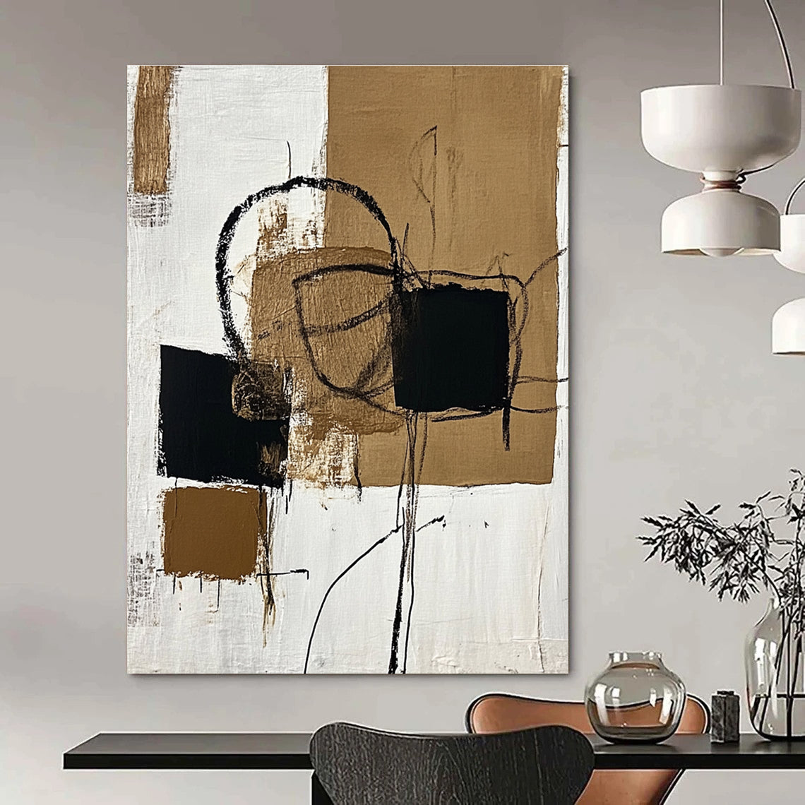 Brown and Black Abstract Marks Abstract Painting for Industrial - Chic Lofts GAB1375