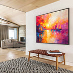 Colorful Sunset Sailboats with Vivid Palette Abstract Painting ABS321