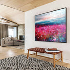 Pink Flower Field and Seascape Abstract Painting with Vivid, Romantic Ambiance ABS472