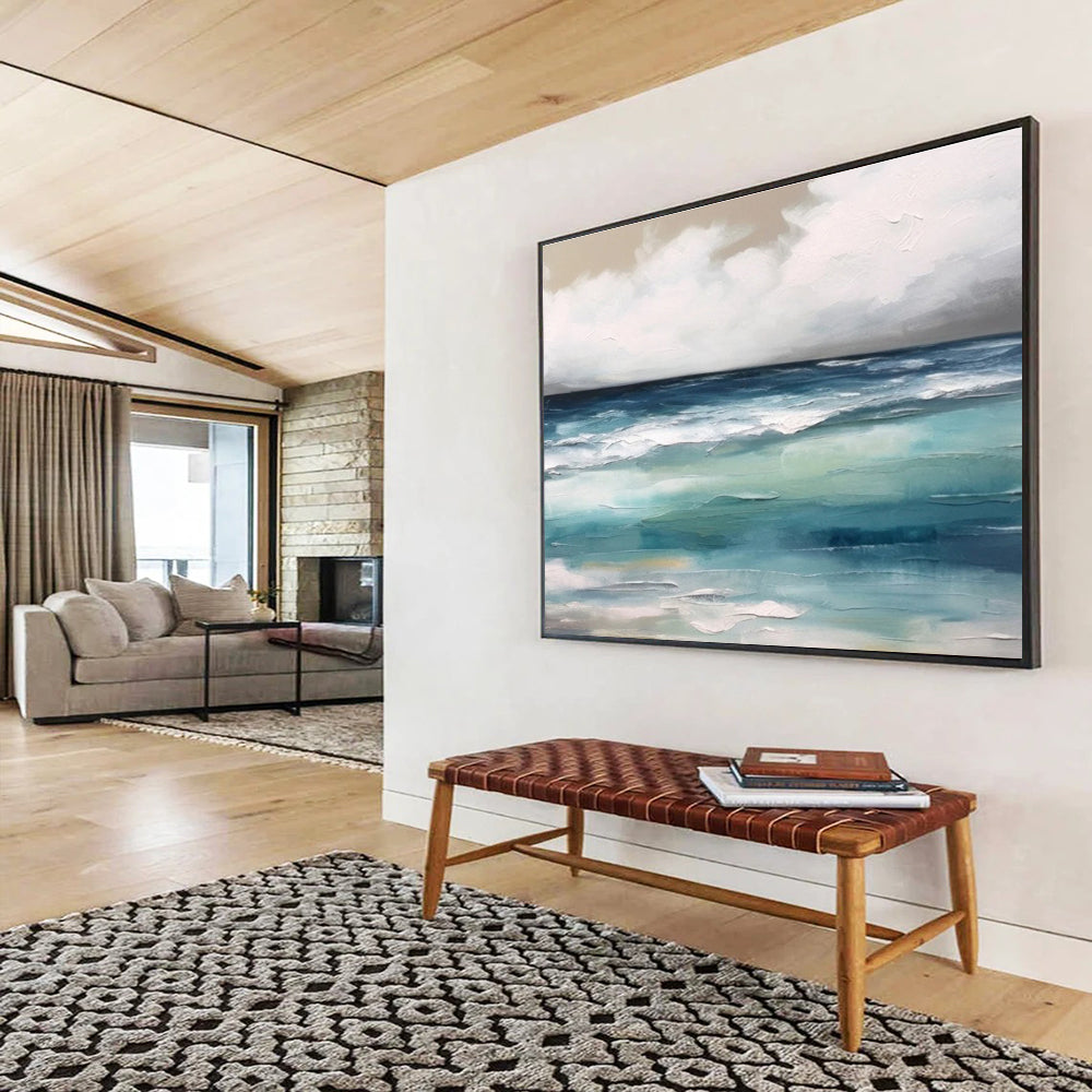 Serene Sea and Sky Abstract Painting for Coastal Calm YHT050