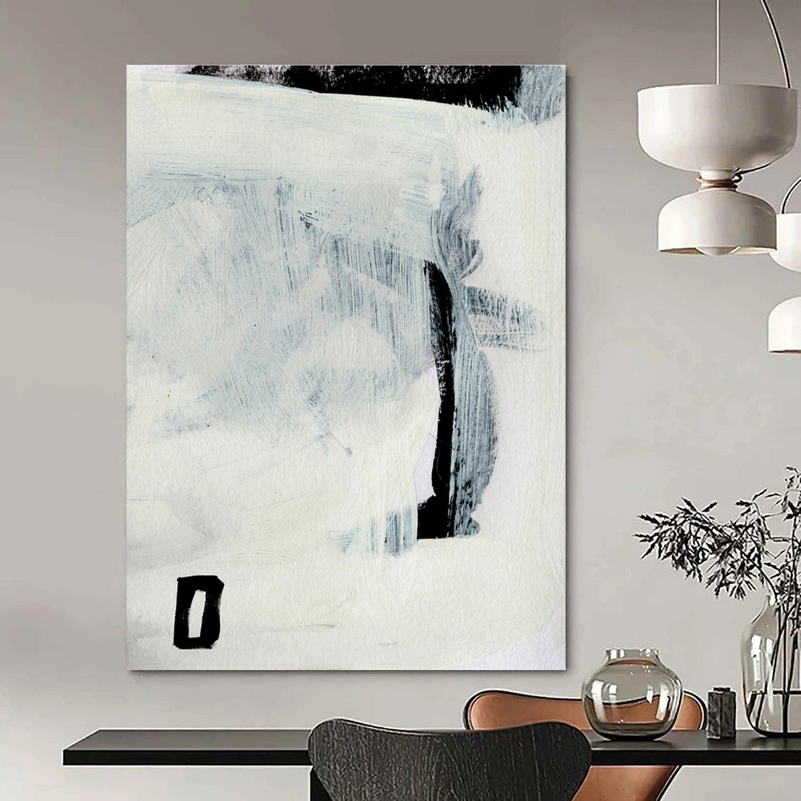 Subtle Black - White Abstract Painting for Zen - Inspired Reading Nooks HENG204