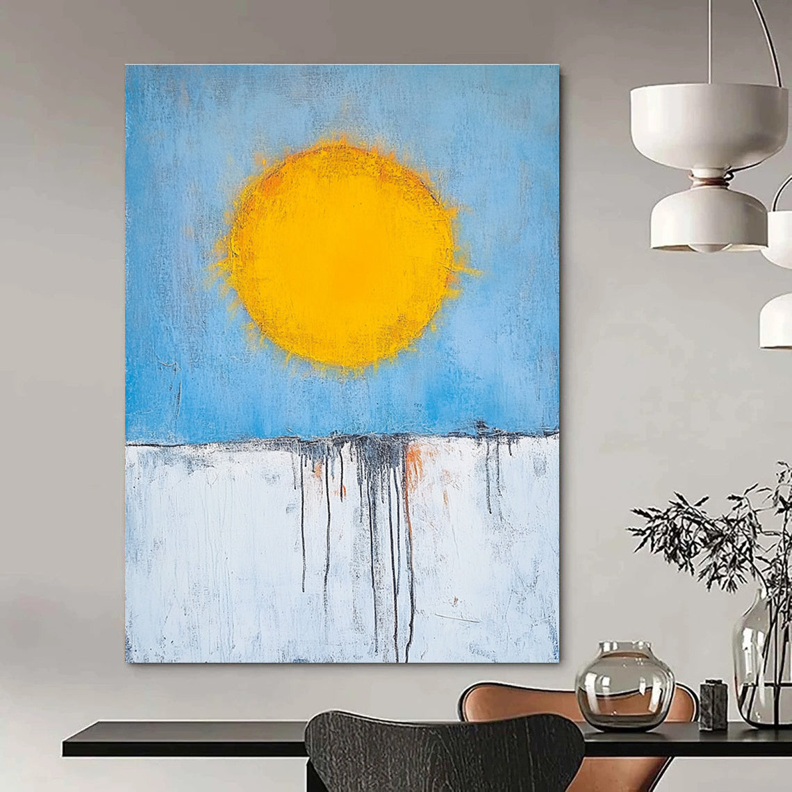 Sun Over Dripping Horizon Abstract Painting for Bohemian - Style Cafes GAB0835