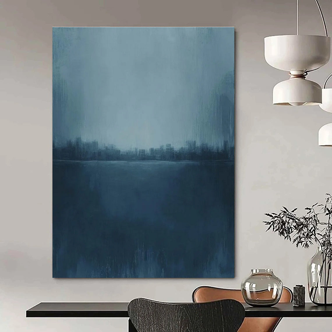Blue Cityscape Abstract Painting for Urban - Inspired Lofts HENG498