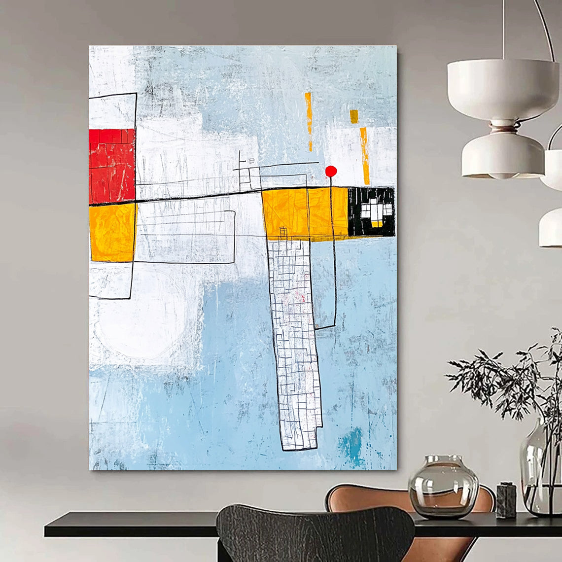 Red - Yellow Abstract Composition Painting for Industrial - Chic Lofts GAB1152