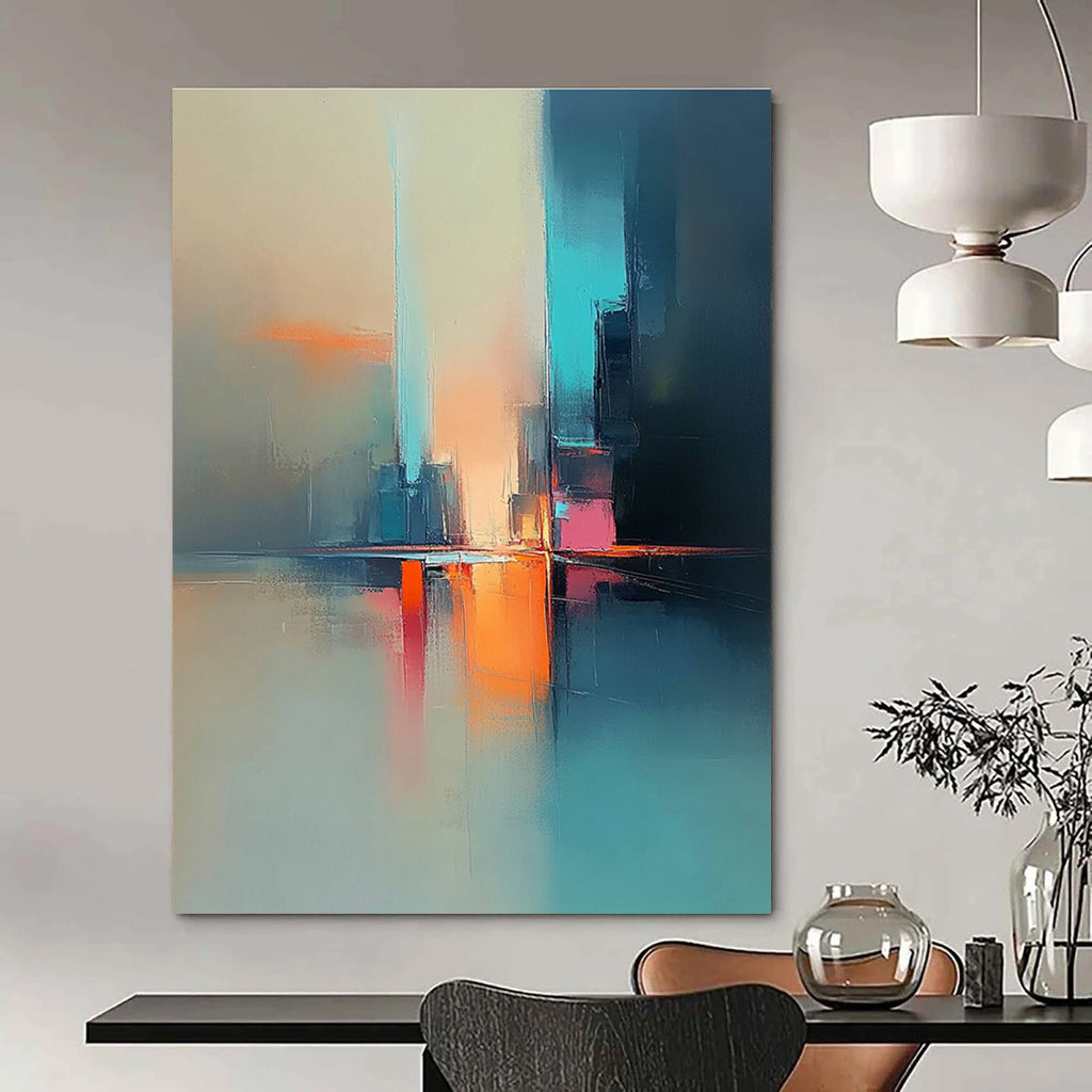 Colorful Cityscape Reflection Vibrant Urban Abstract Painting GAB0227