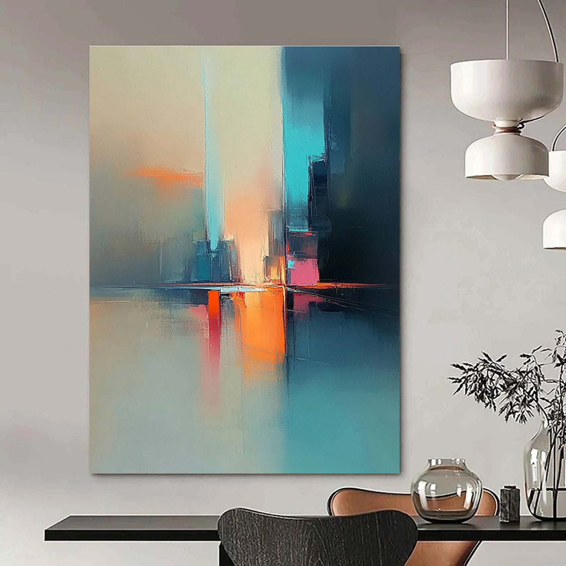 Colorful Cityscape Reflection Vibrant Urban Abstract Painting GAB0227