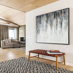 Gray and Gold Drip Abstract Painting for Sophisticated Office Reception Areas YHT277