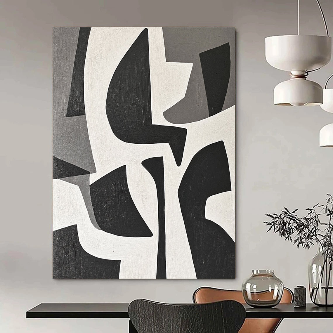 Black and White Geometric Abstract Painting for Modern Art Studios GAB0789