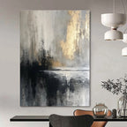 Moody Gray - Gold Abstract Painting for Sophisticated Lounges HENG067