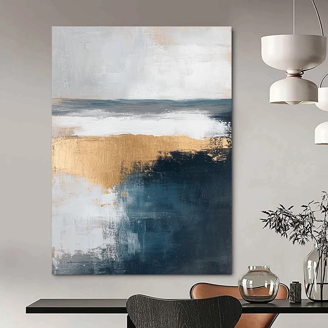 Gold and Blue Abstract Landscape - Elegant Minimalist Abstract Art GAB0459