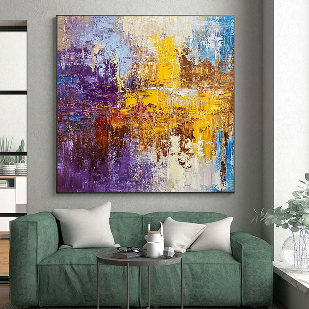 Purple Yellow Blue Abstract Painting with Vibrant Contrast WINK481