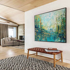 Turquoise and Gold Abstract Forest Painting for Nature - Loving Home Offices YHT343