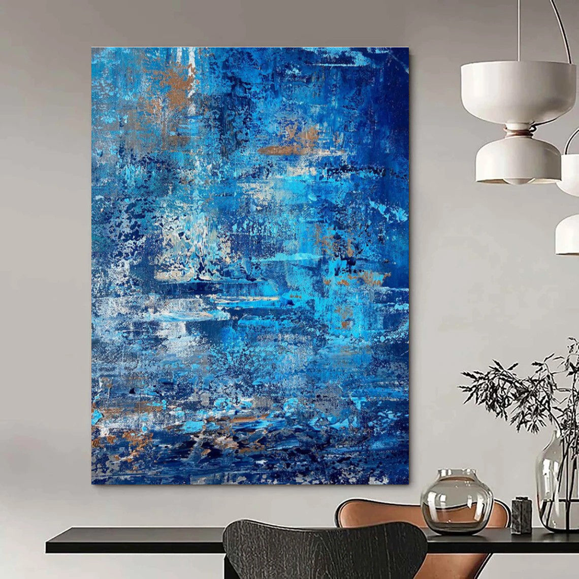 Blue and Gold Textured Abstract Painting for Coastal Home Interiors HENG457