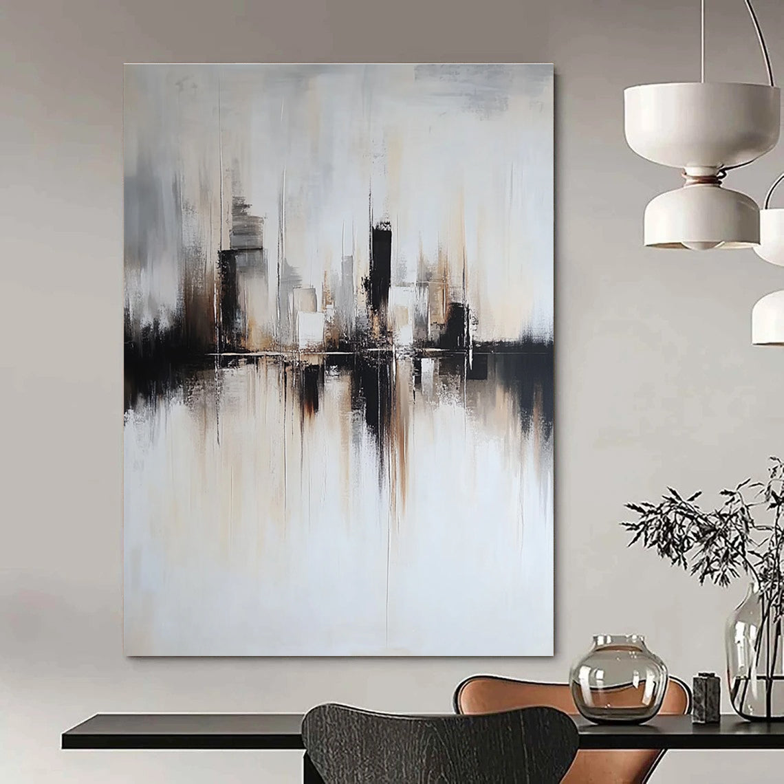 Monochrome Cityscape Abstract Painting for Urban - Themed Lofts GAB1397