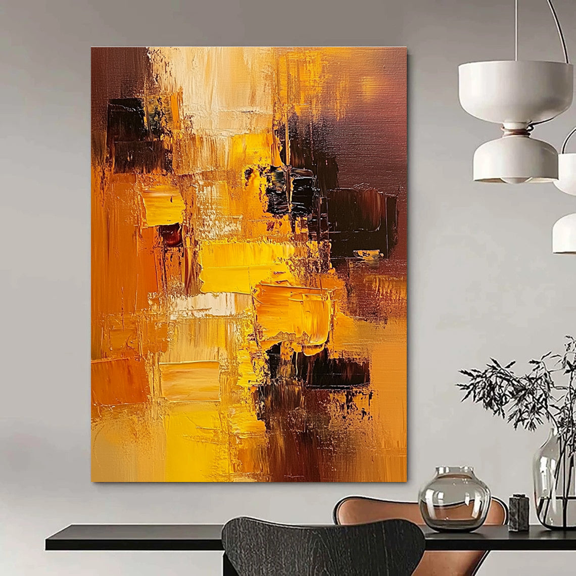 Warm Color Blocks Abstract Painting for Cozy Living Spaces GAB1080
