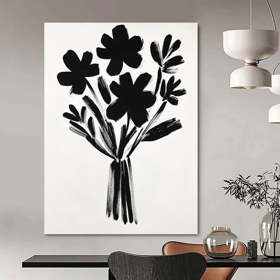 Black Flower Bunch Silhouette Abstract Painting GAB0044