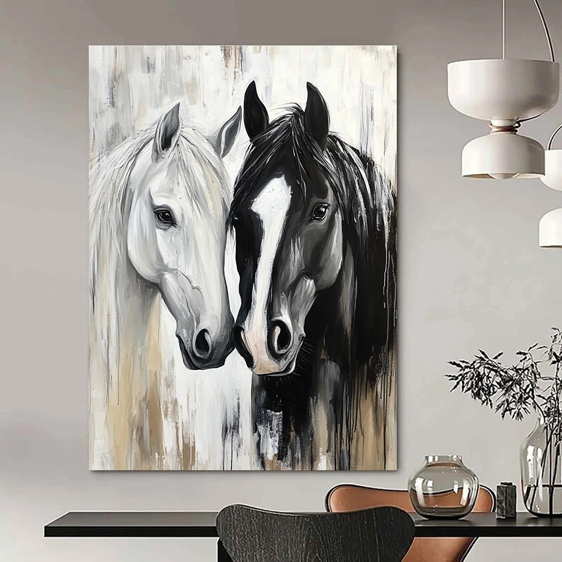 Two Horses Portrait Graceful Abstract Painting for Equestrian Enthusiasts GAB1499