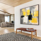 Yellow, Gray and Black Geometric Abstract Painting with Vibrant and Neutral Tones ABS400