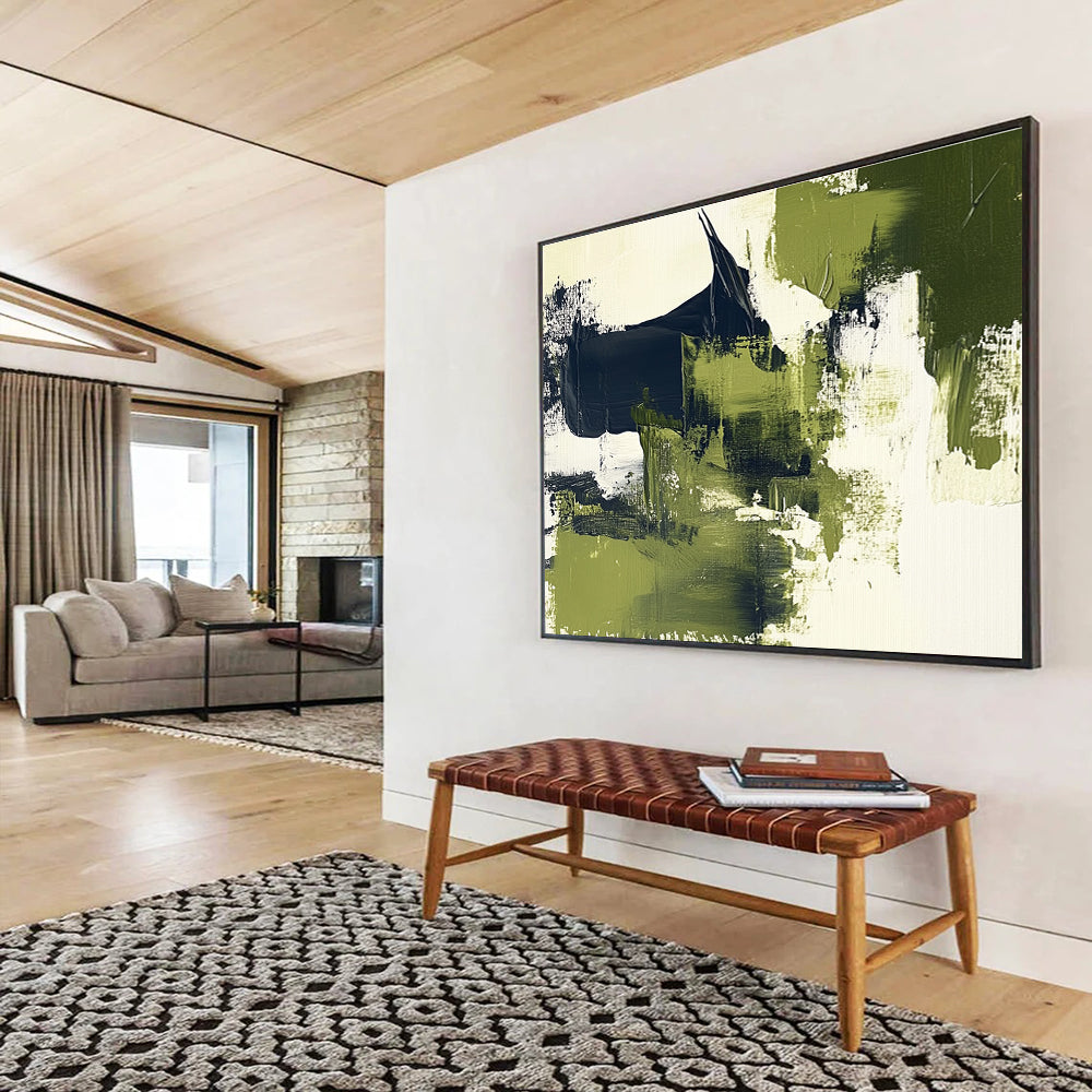 Green, Black and White Abstract Painting with Nature - Inspired Energy ABS407