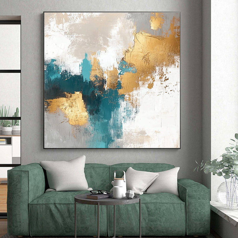 Teal - and - Gold Abstract Painting with Coastal Sophistication WINK328