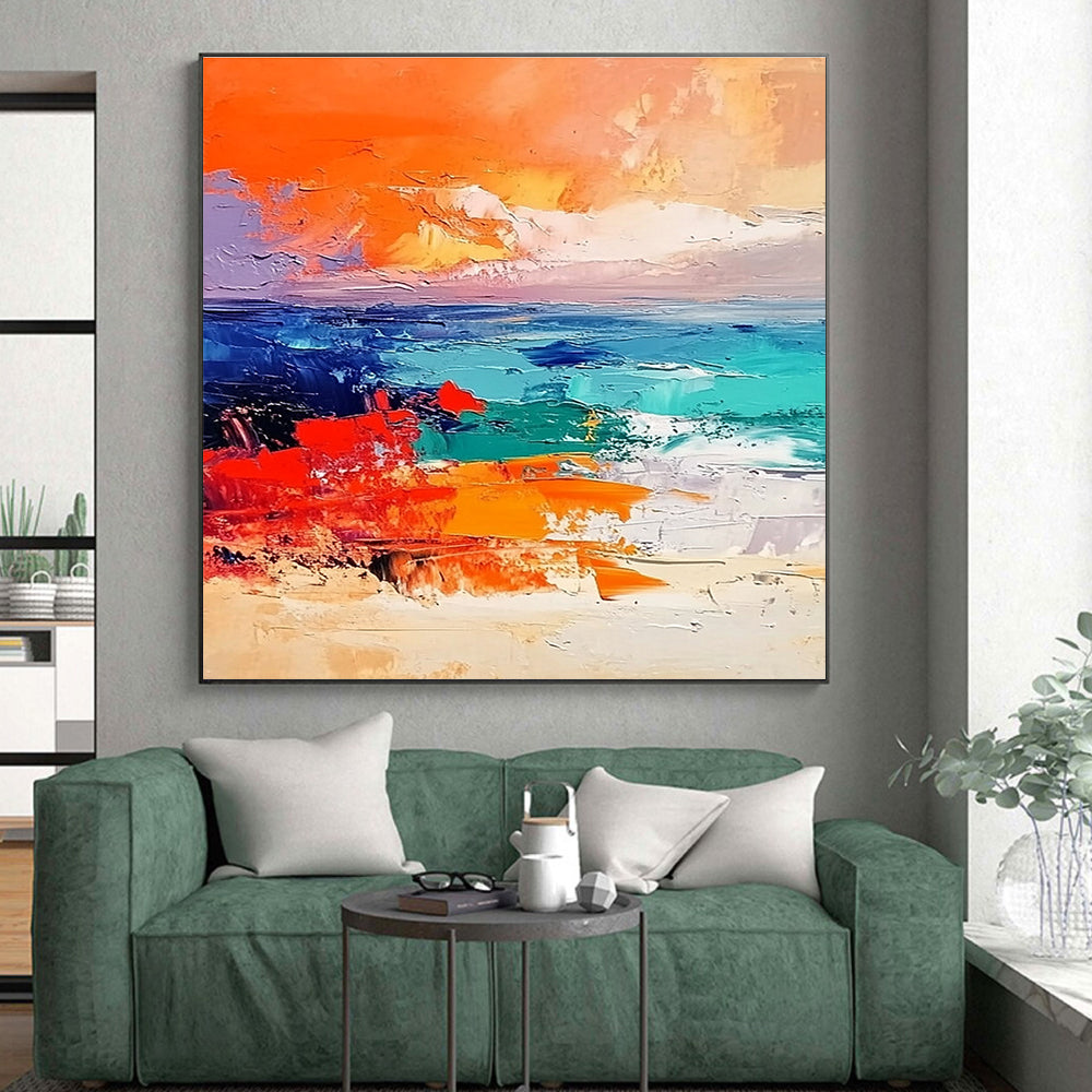 Colorful Seaside Abstract Painting with Vibrant Coastal Vibes WINK580