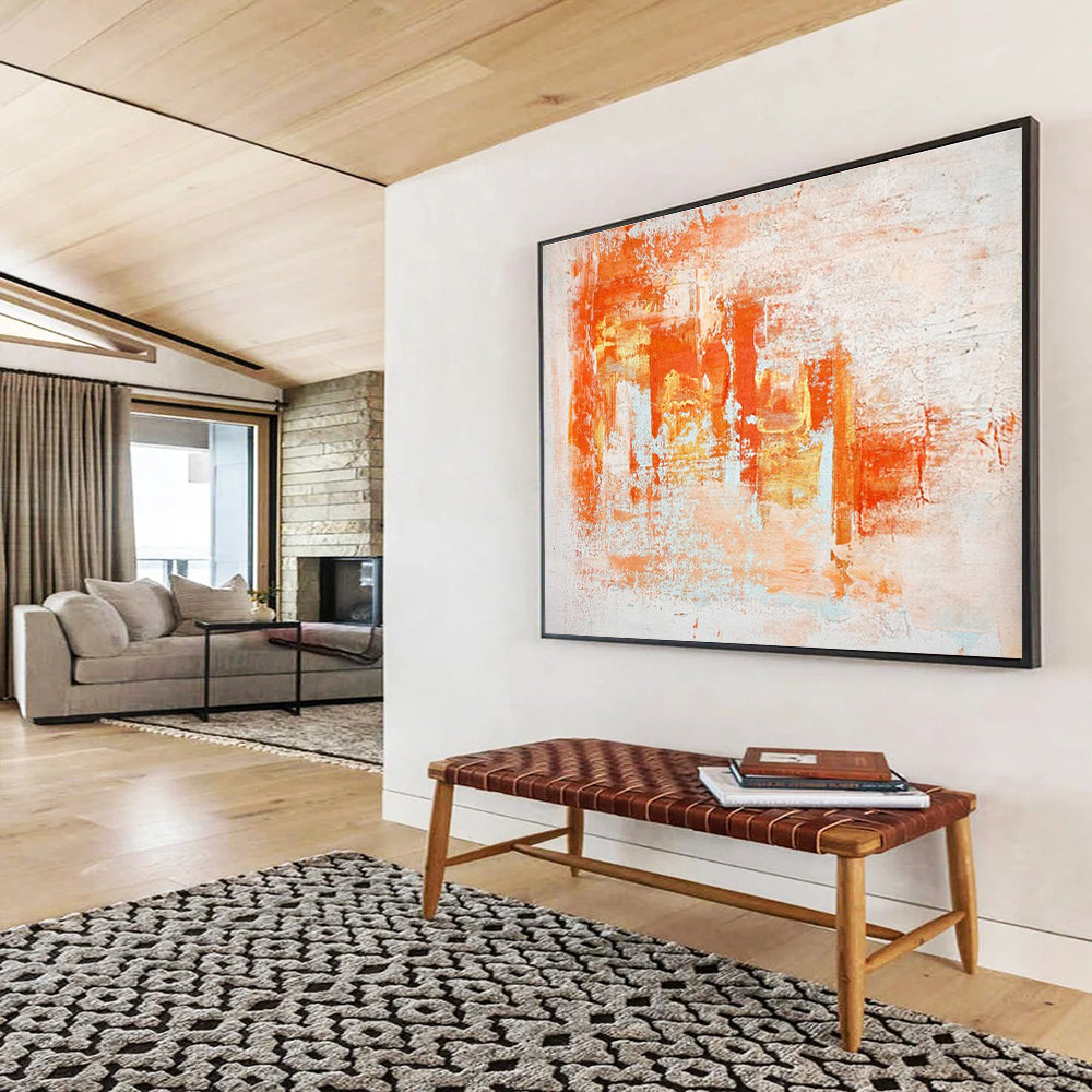 Orange and White Abstract Painting for Creative Coworking Spaces YHT377
