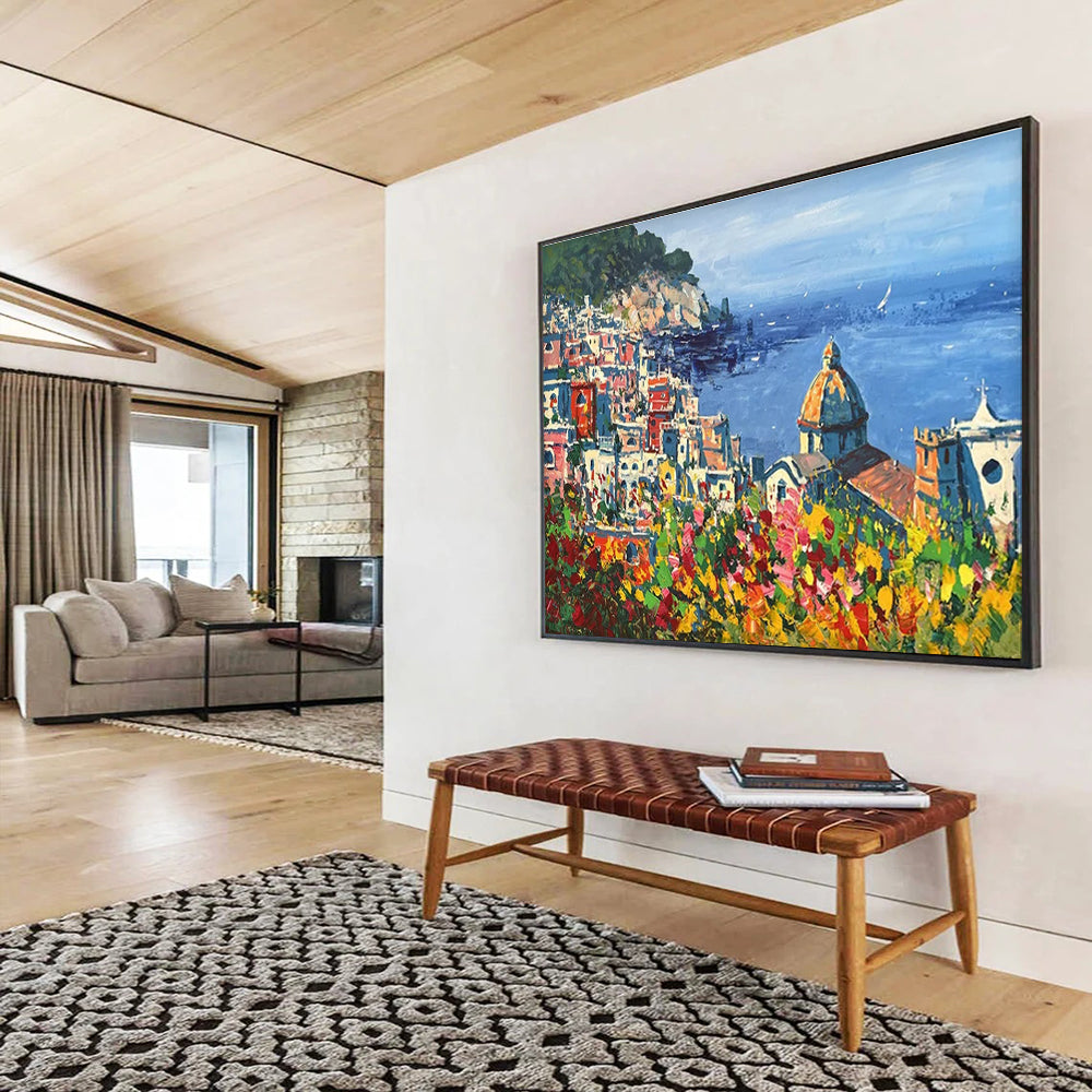 Coastal Town Abstract Painting for Mediterranean - Style Villas YHT457