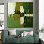 Green White Geometric Abstract Painting with Textured Precision WINK606