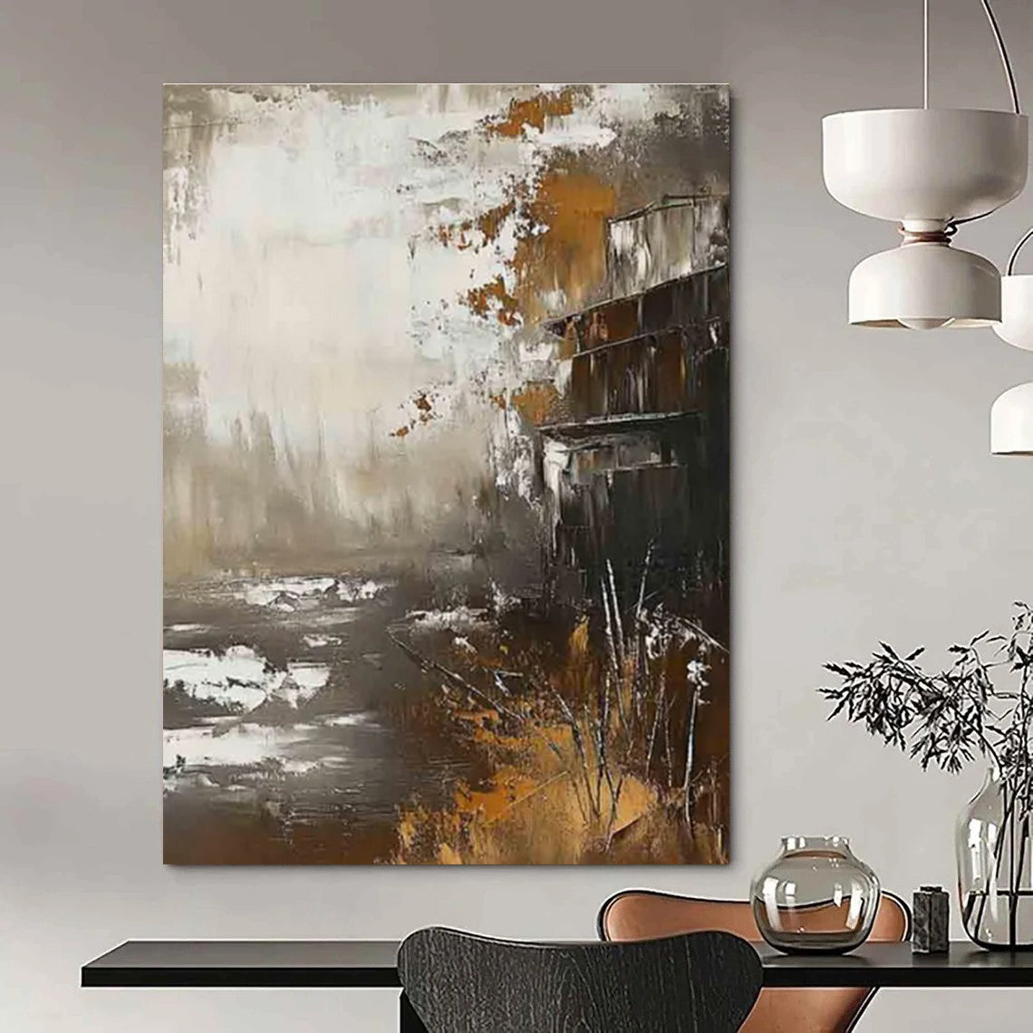 Abstract Landscape with Structure Painting for Industrial - Inspired Lounges HENG485