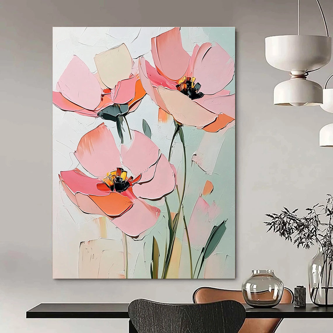 Textured Pink Flower Abstract Painting: Layered Petals & Soft Hues GAB0950